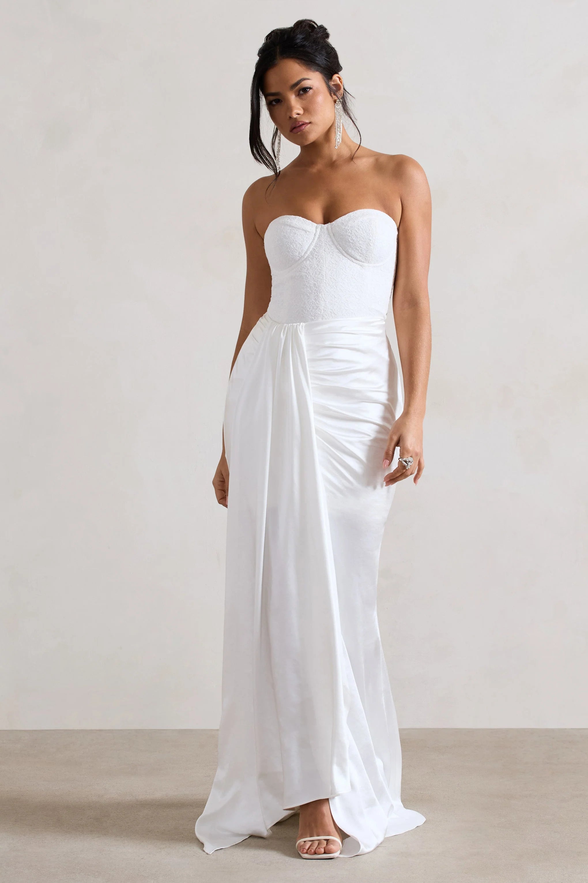 Valencia Cream Lace Corset Maxi Dress With Detachable Skirt