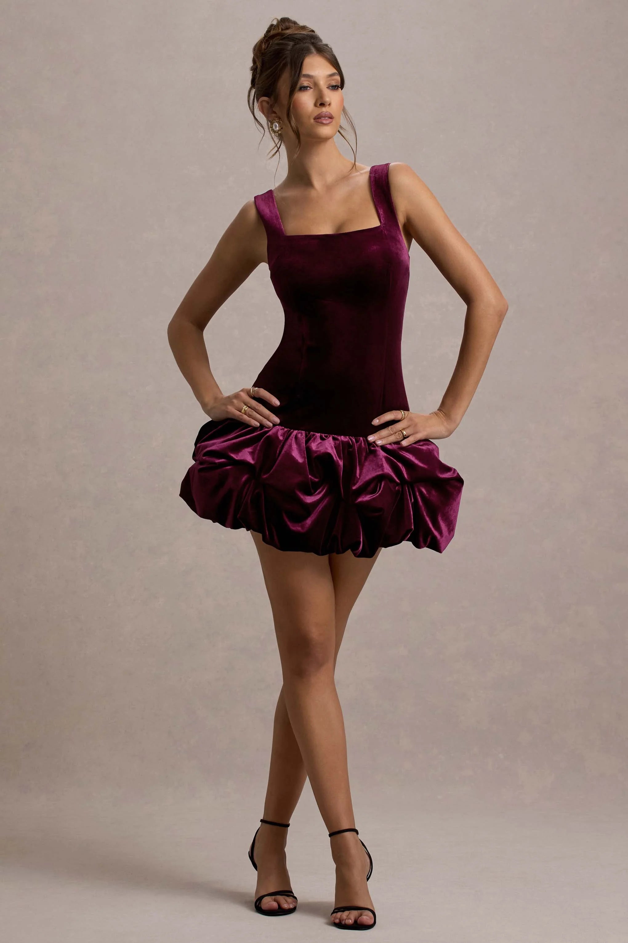 Sutton Port Velvet Square Neck Ruffle Hem Mini Dress
