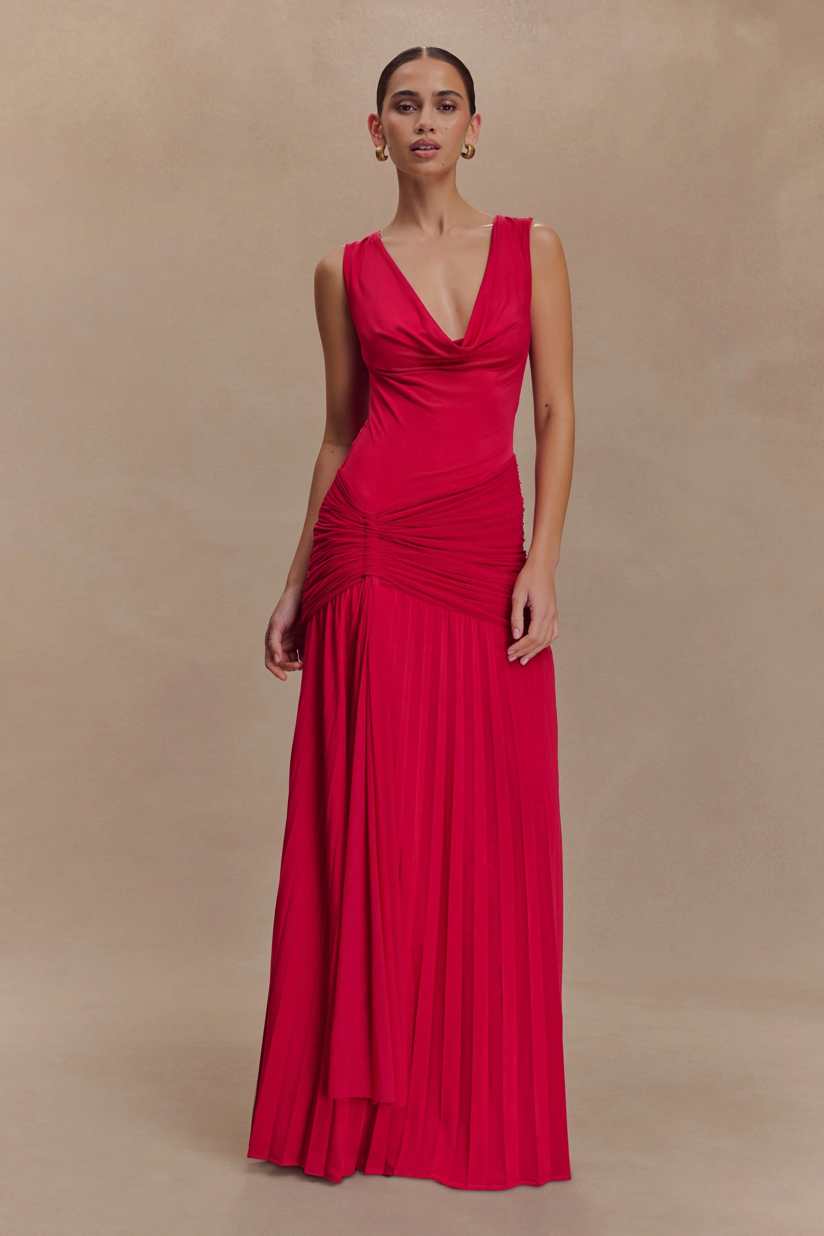 Dania Cowl Neck Slinky Maxi Dress Fuchsia Pink