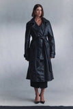 Tarah Faux Leather Trench Coat Black