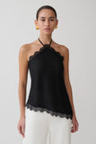 Theodosia Asymmetric Lace Halter Top Black