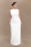 Violet Sleeveless Satin Maxi Dress White