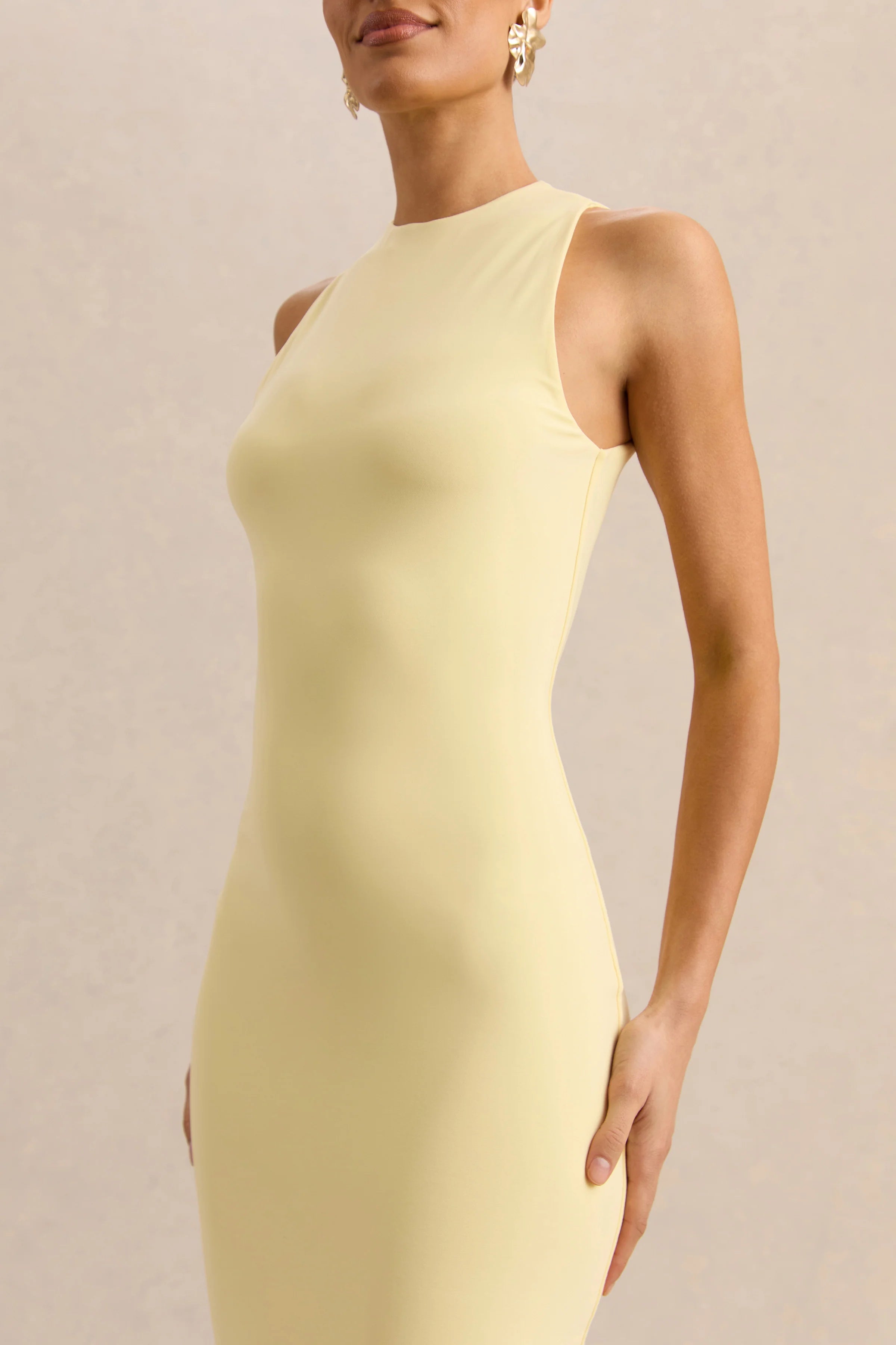 Mirana Lemon Halter Neck Midi Dress