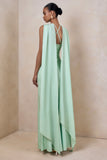 Sloane Mint Matte Satin Halter Neck Maxi Dress With Cape