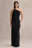 Mandy Black Asymmetric Neck Maxi Dress