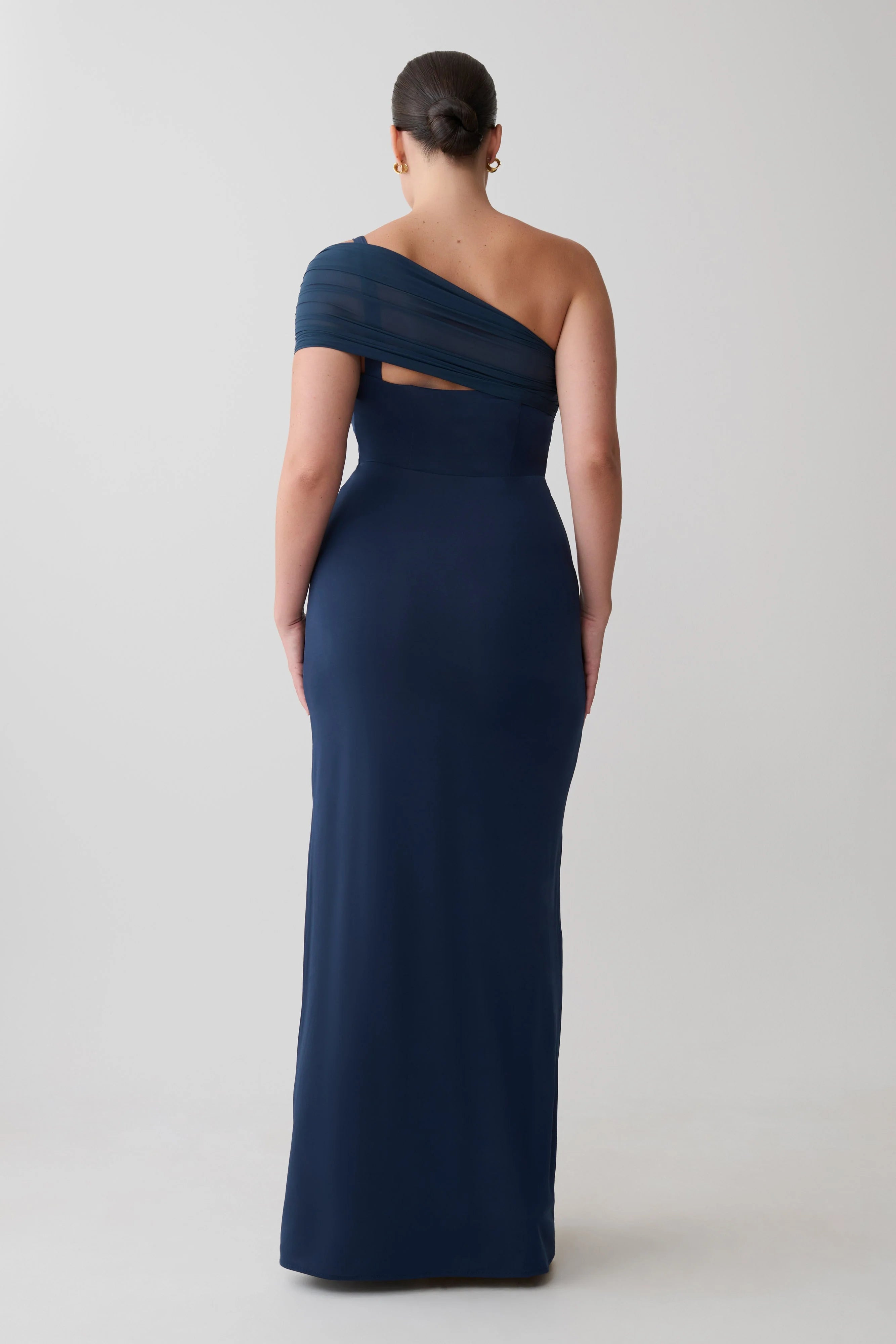 Hanh One Shoulder Mesh Maxi Dress Ink Blue