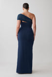 Hanh One Shoulder Mesh Maxi Dress Ink Blue
