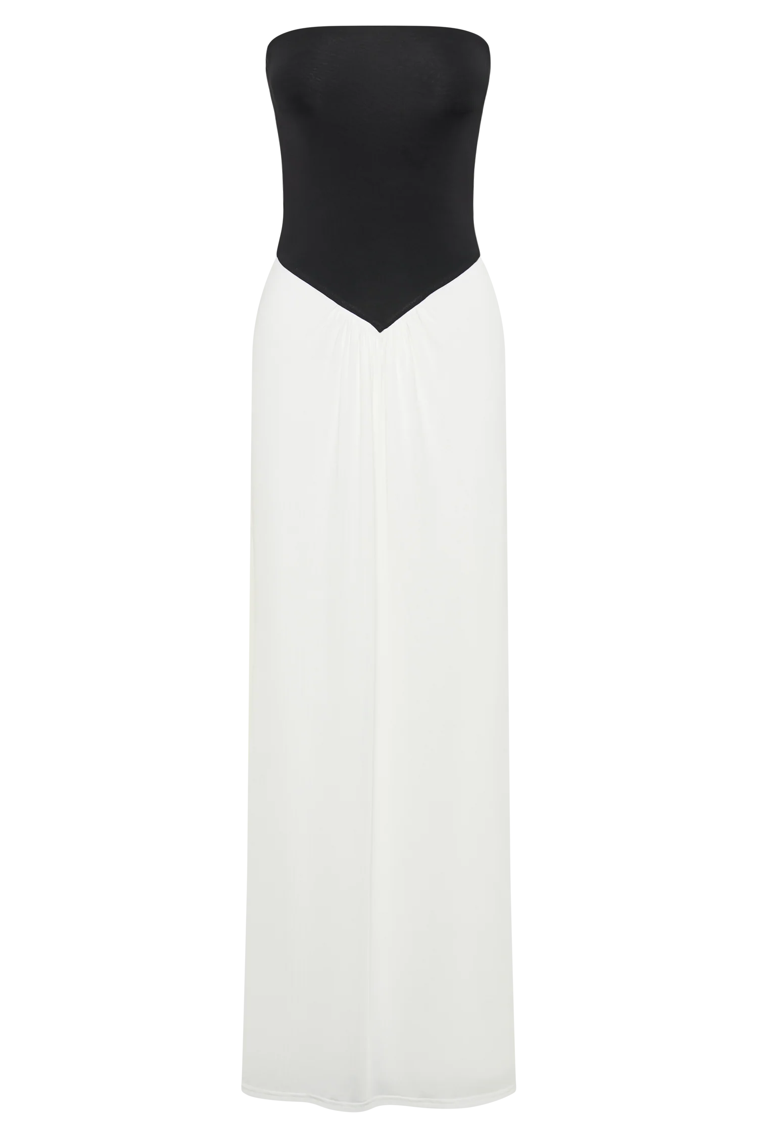 Ruby Strapless Slinky Maxi Dress Black White