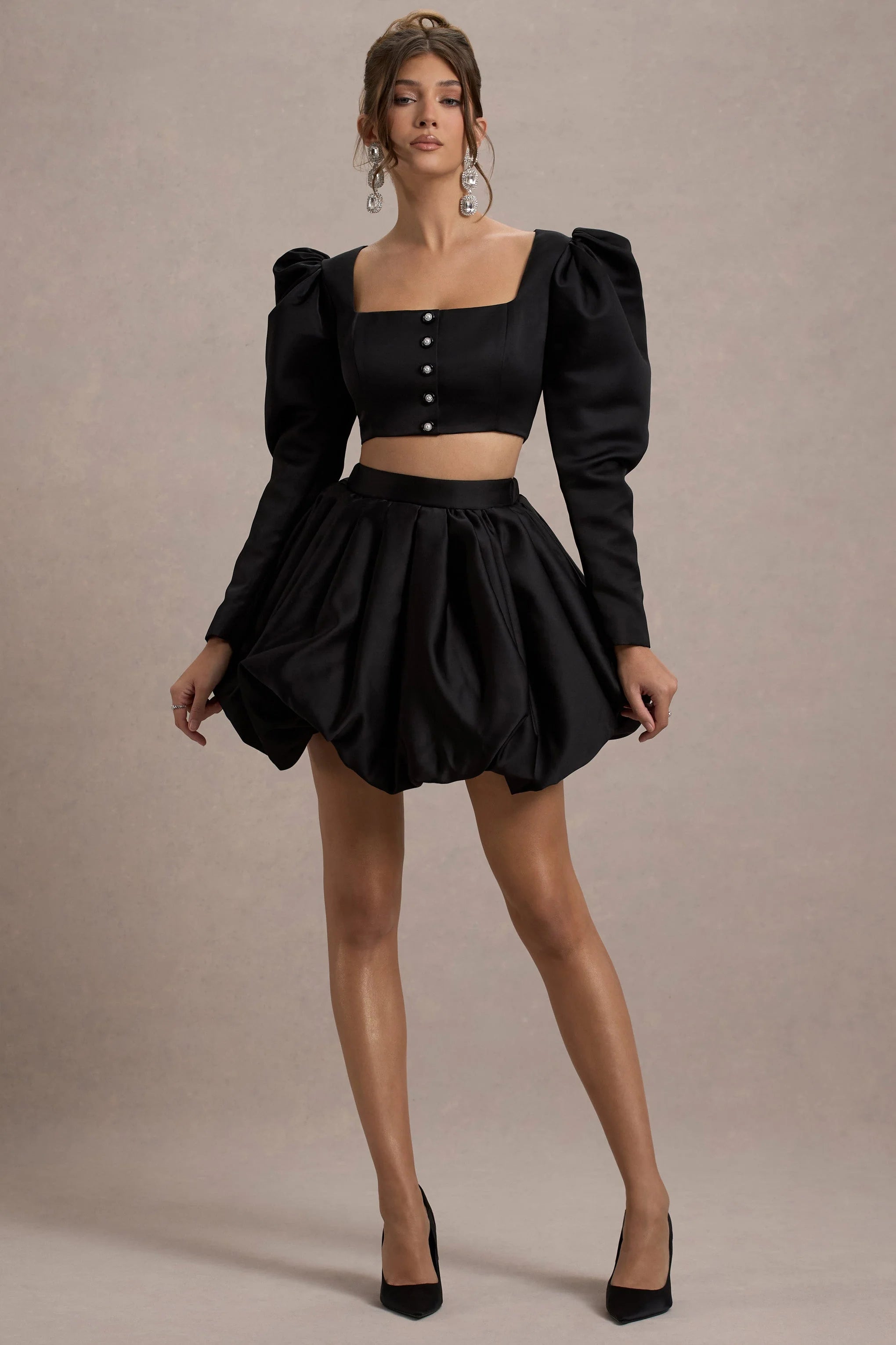 Tosca Black Satin Bubble Mini Skirt