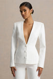 Rosalina White Extreme Plunge Neck Tailored Blazer