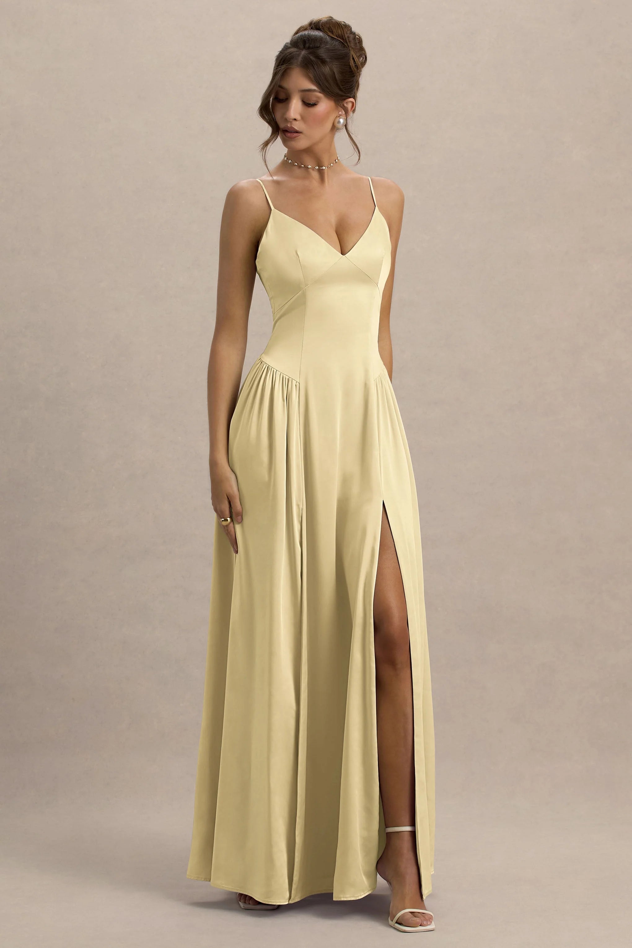 Jonas Lemon Plunge Neck Maxi Dress With Cami Straps