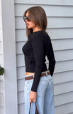 Nina Black Ribbed Knit Long Sleeve Sweater