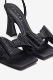 Headlines Black Ankle Strap Heeled Sandals With Diamante Bows