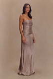 Serena Strapless Taffeta Maxi Dress Bronze Taupe