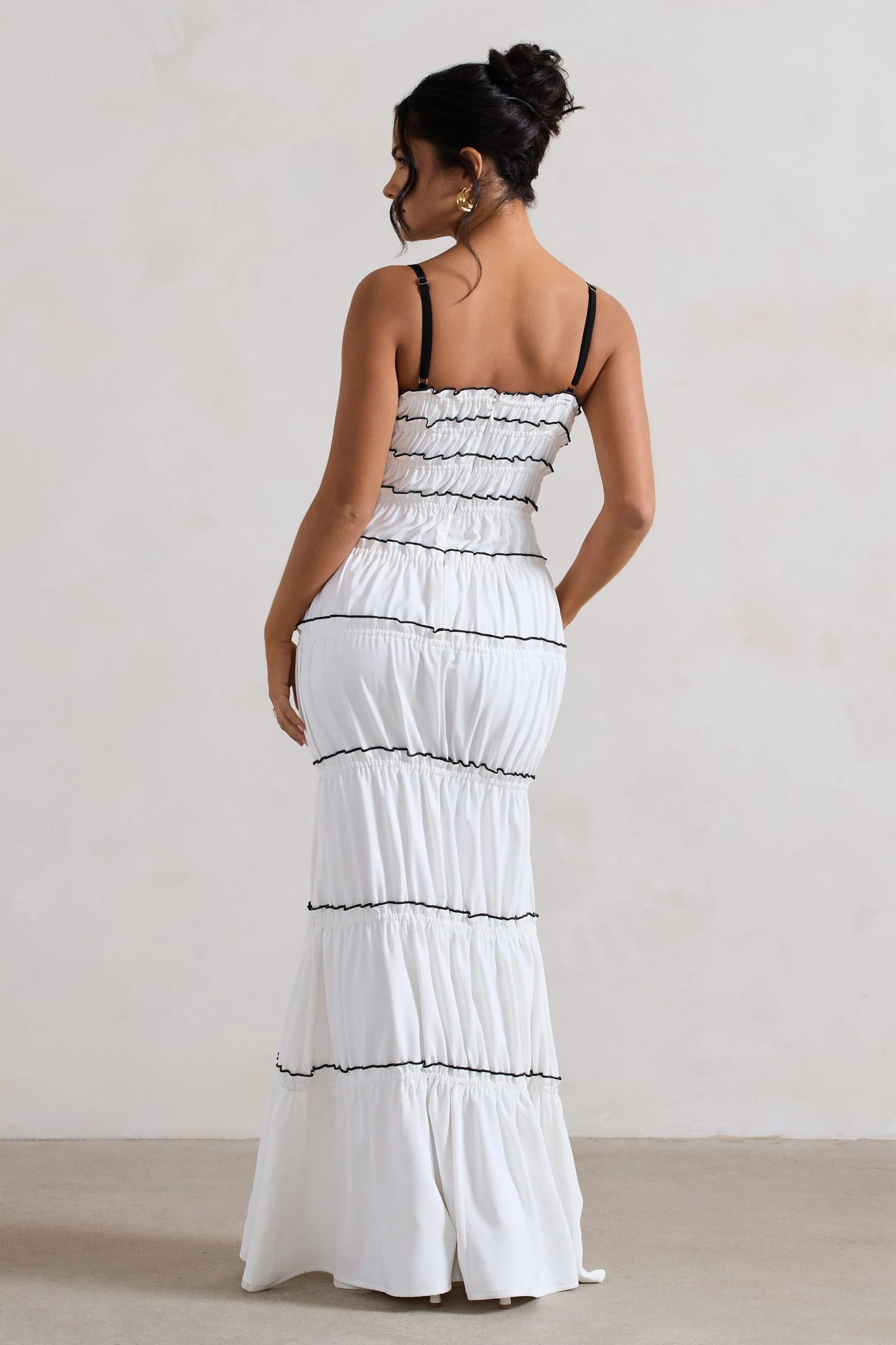 Summer Breeze White Strappy Gathered Tiered Maxi Dress