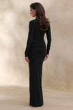 Ambrette Black High Neck Maxi Dress With Gathered Detailing