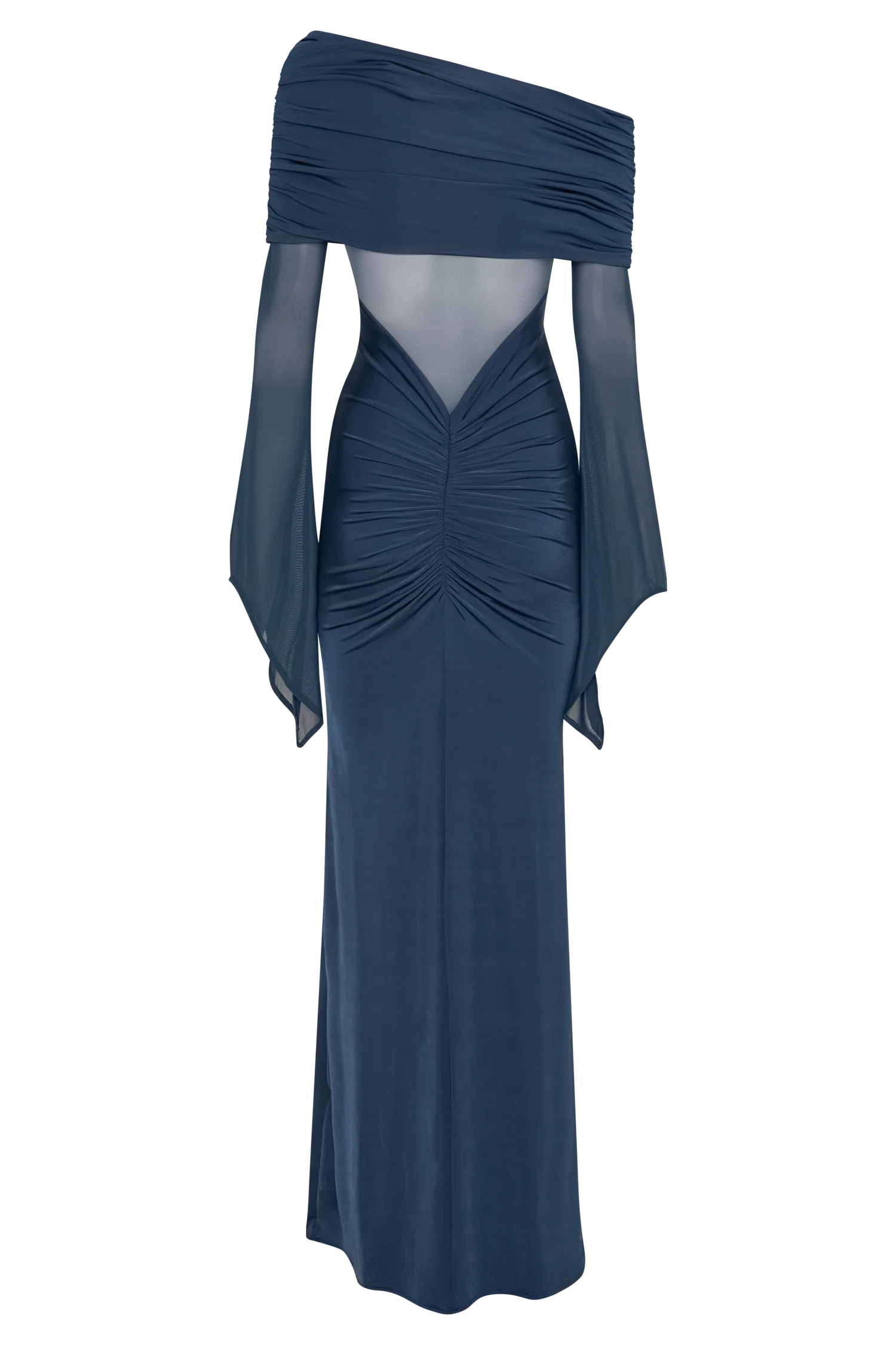 Kaitlin One Shoulder Slinky And Mesh Maxi Dress Midnight Blue