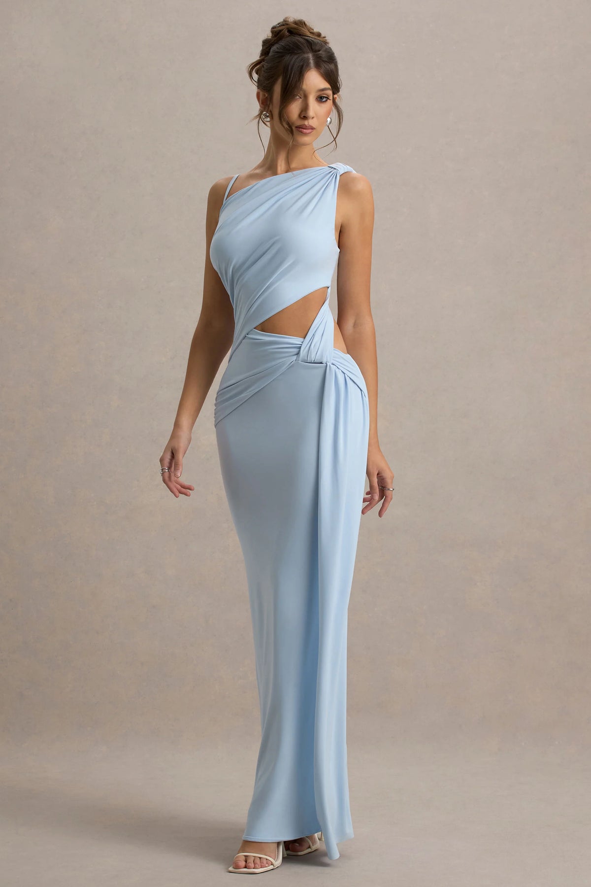 Storm Powder Blue Asymmetric Maxi Dress With Cut Out Details