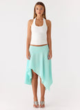 Kia Low Rise Asymmetrical Midi Skirt Aqua