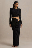 Avaline Black Wrap Maxi Skirt With Ruched Detailing