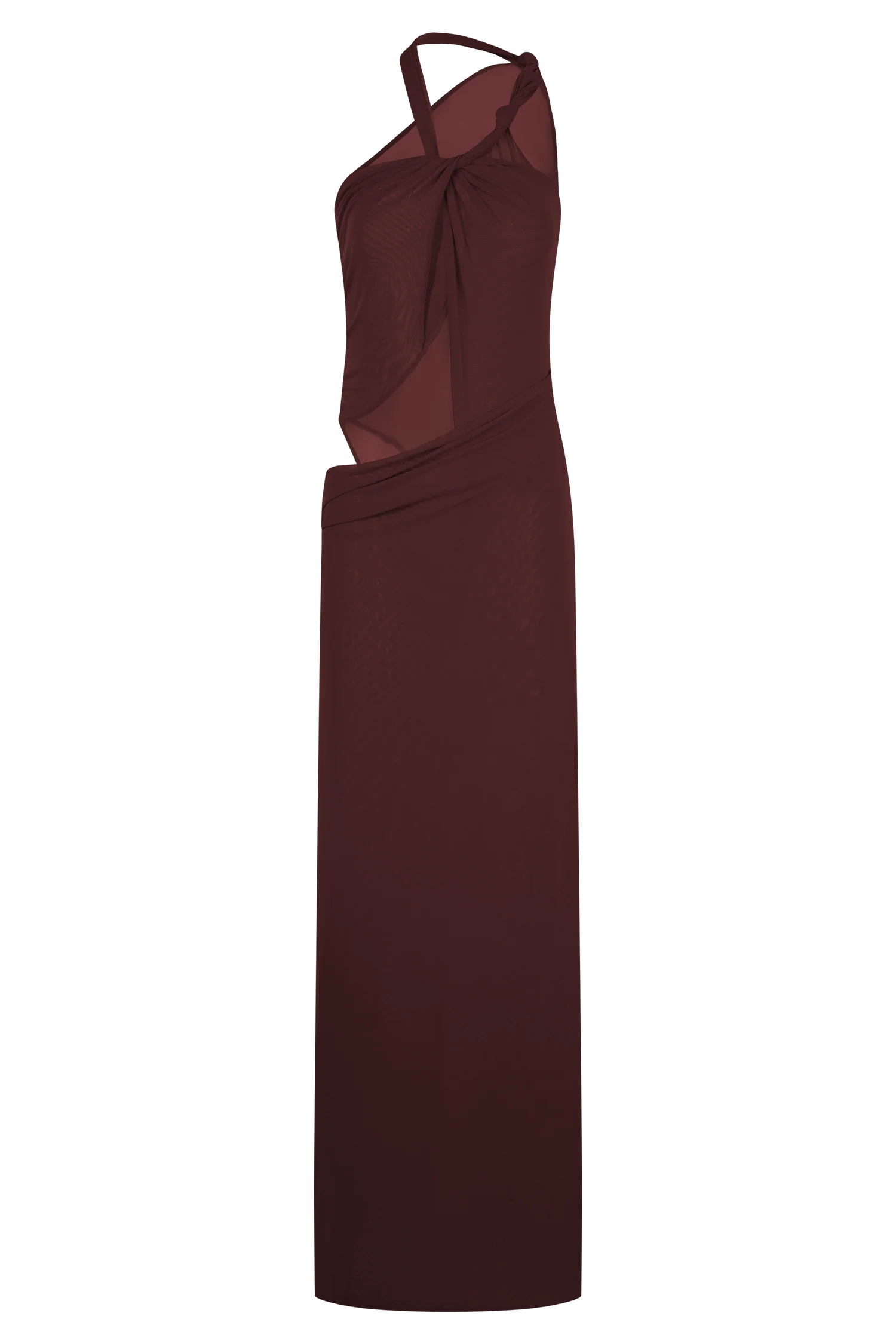 Edwina Knotted Mesh Maxi Dress Mahogany