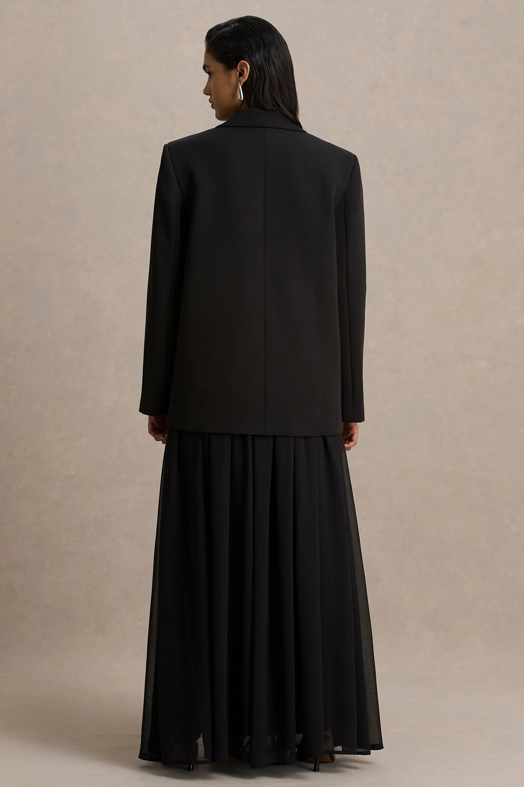 Spencer Black Chiffon Pleated Maxi Skirt