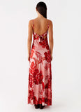 Flora Satin Maxi Dress Sicily Sunsets Print