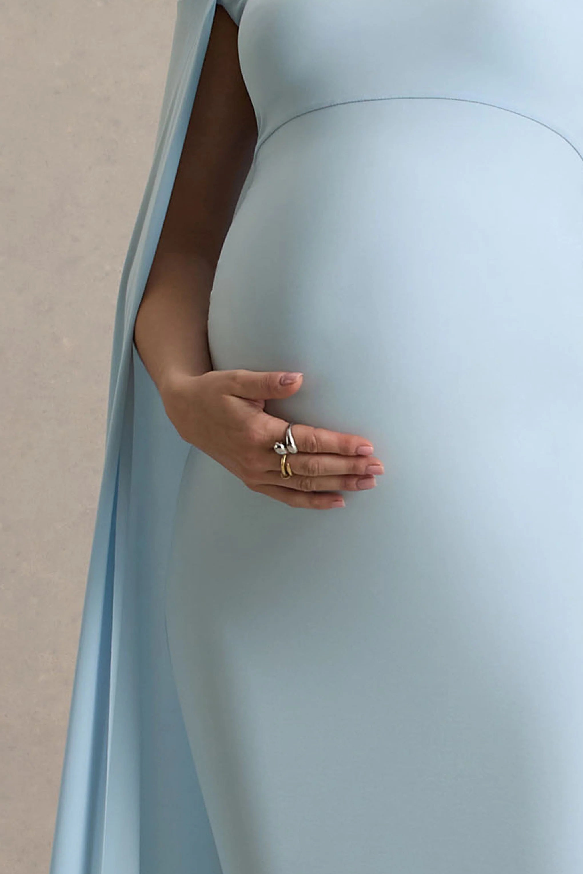 Radiance Powder Blue Bardot Maternity Maxi Dress With Cape