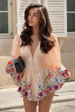 Katsura Light Pink Floral Print Plunge Neck Ruched Playsuit