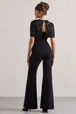 Endless Black Flared Leg Jumpsuit With Lace Overlay