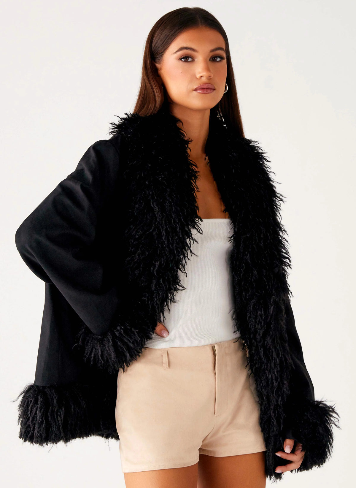 Carmelita Faux Fur Trim Jacket Black