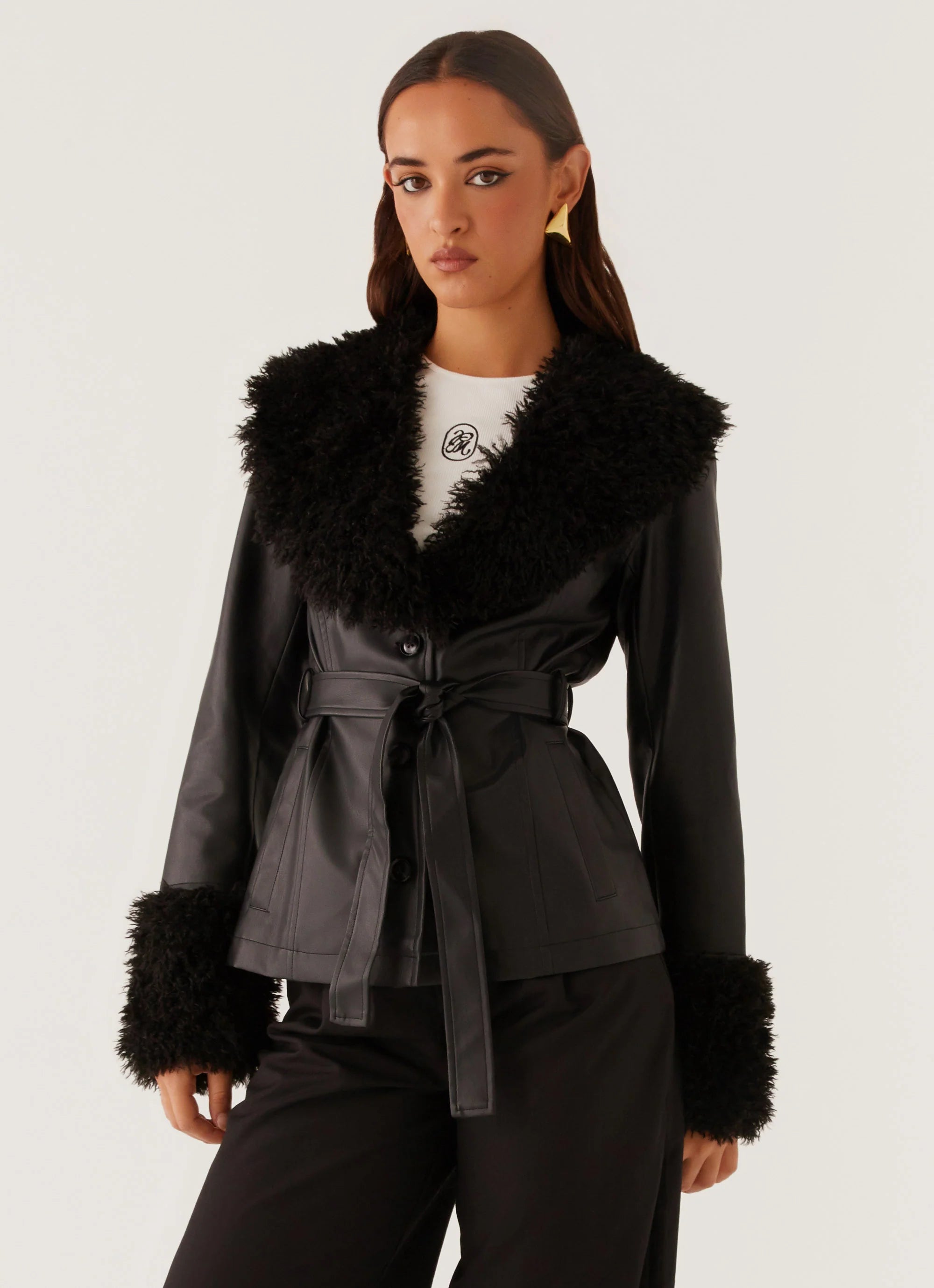 Street Lights Fur Trim Jacket Black