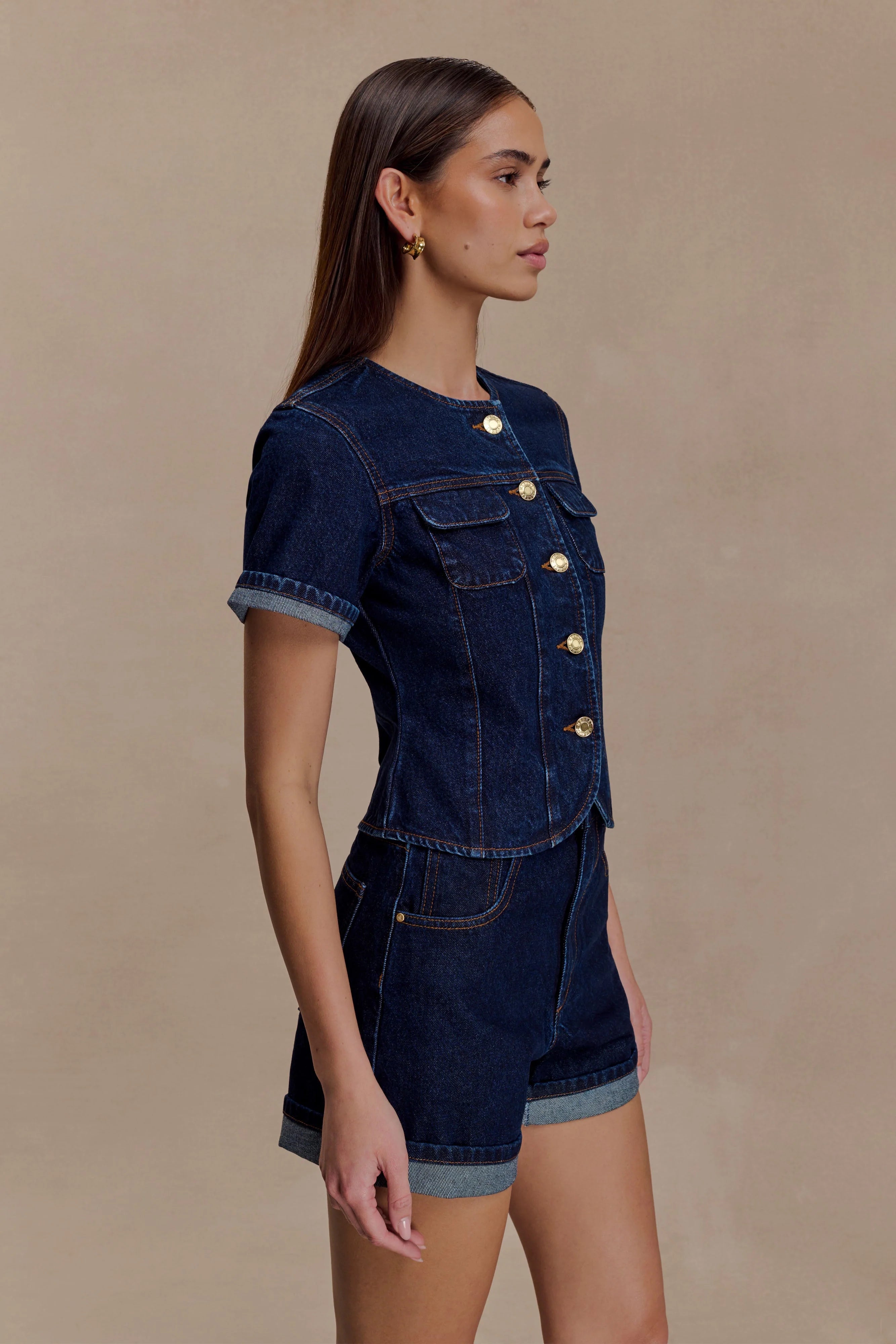 Carlene Cuffed Denim Shorts Indigo Blue