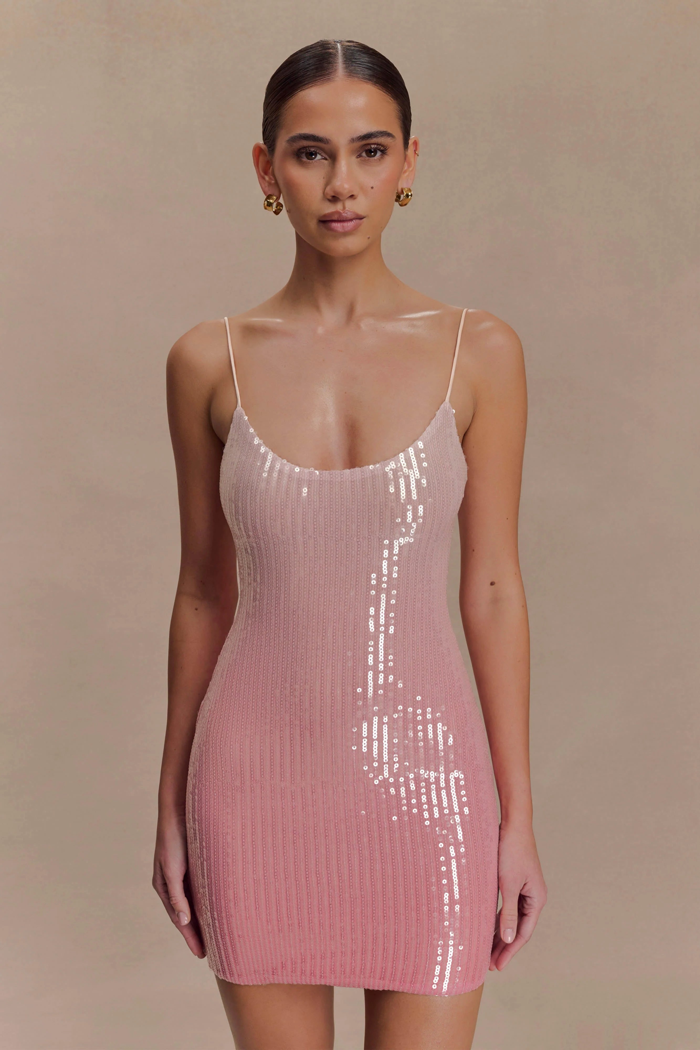Mora Sequin Mini Dress Ombre Pink