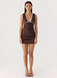 Options Mini Dress - Chocolate Blue Dot