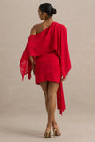 Melania Red Satin Devore Wrap Mini Skirt With Sash Detail