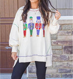 Christmas Sweatshirt for Women Funny Sequin Sweater Nutcracker Santa Xmas Graphic Oversized Pullover Tops