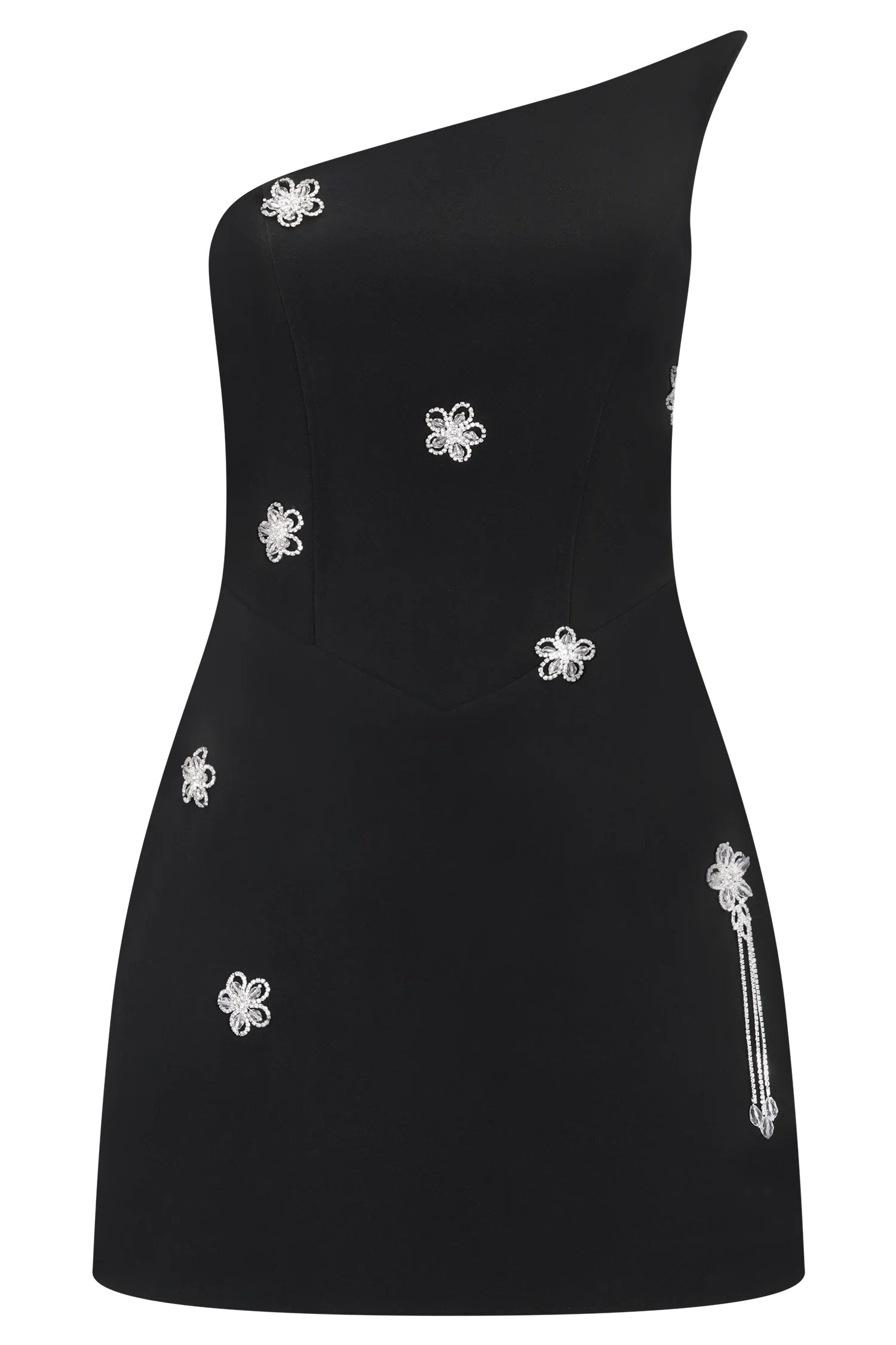 Liva Strapless Diamante Floral Trim Mini Dress Black
