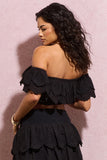 Breathtaking Black Broderie Ruffled Bardot Crop Top