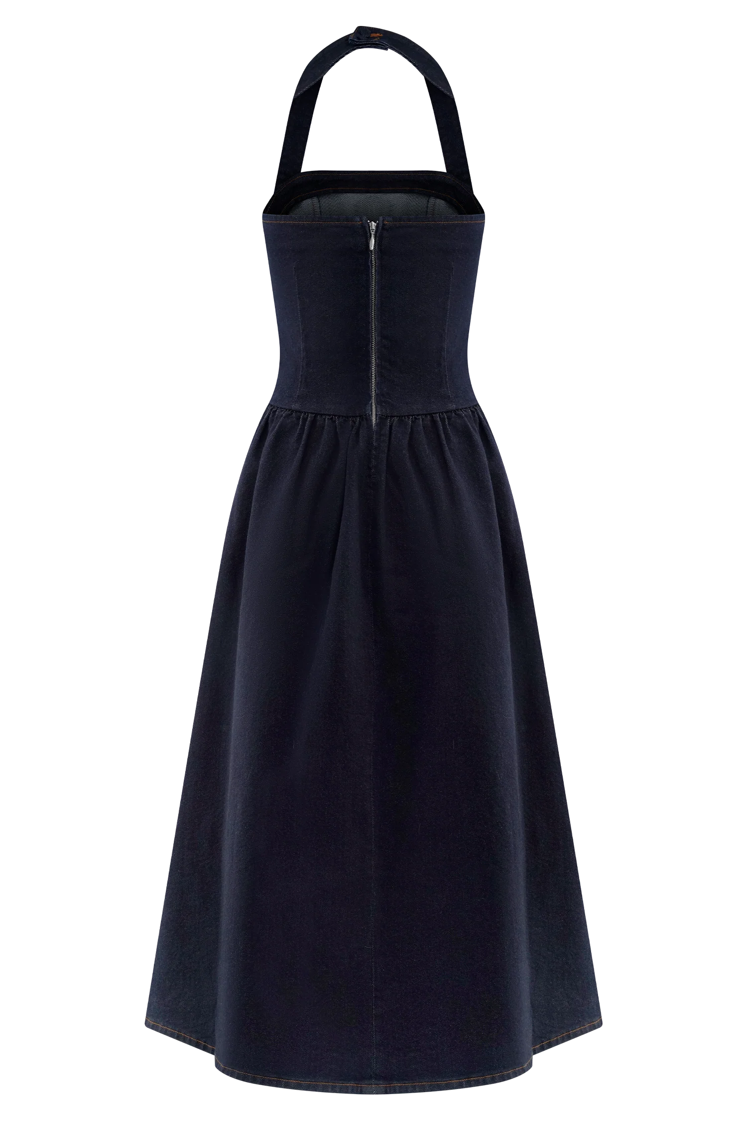 Caroline Denim Halter Midi Dress Indigo Blue