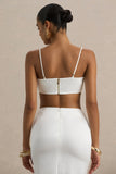 Una White Ruched Cowl Neck Crop Top