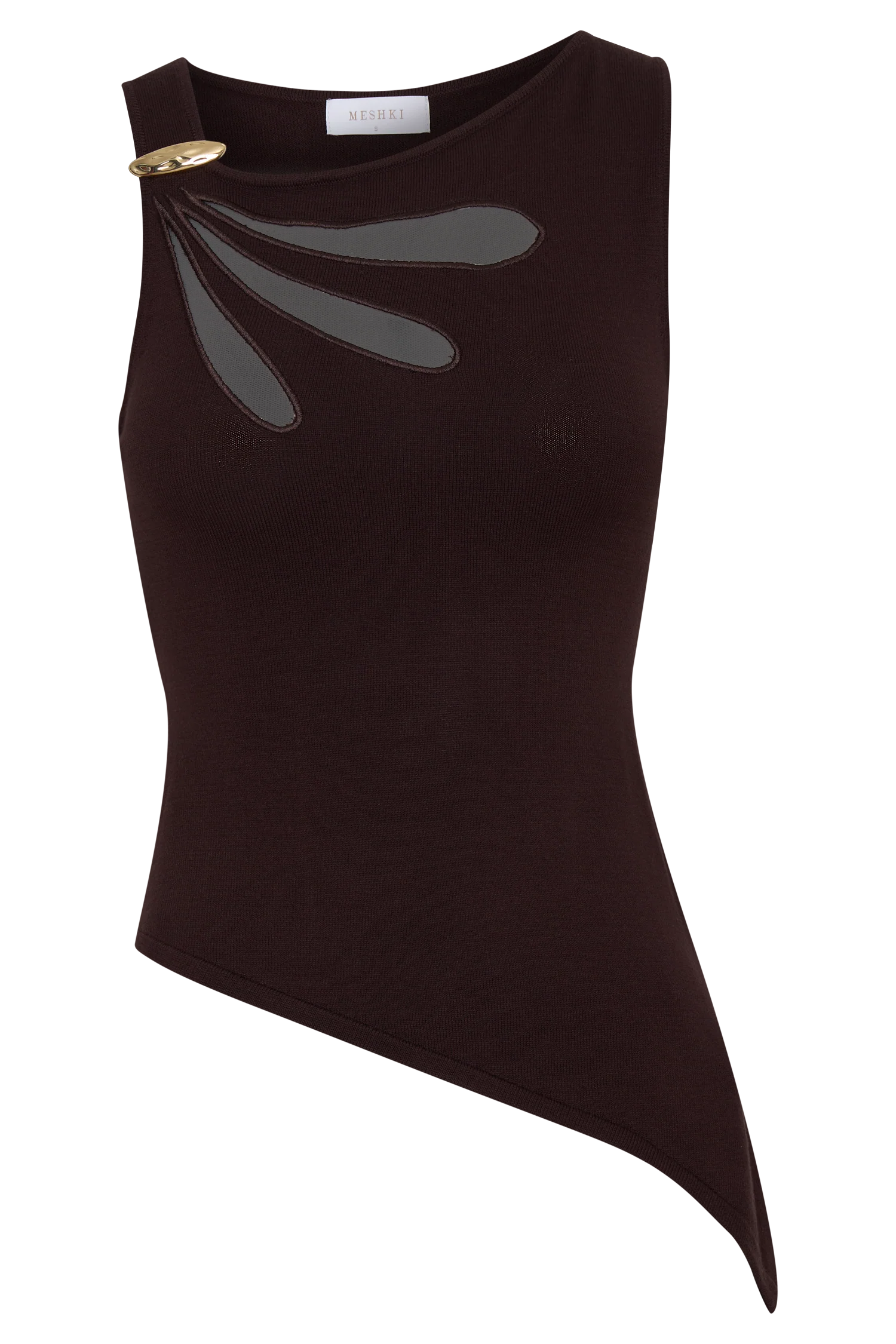 Brock Asymmetrical Neckline Knit Top Dark Chocolate
