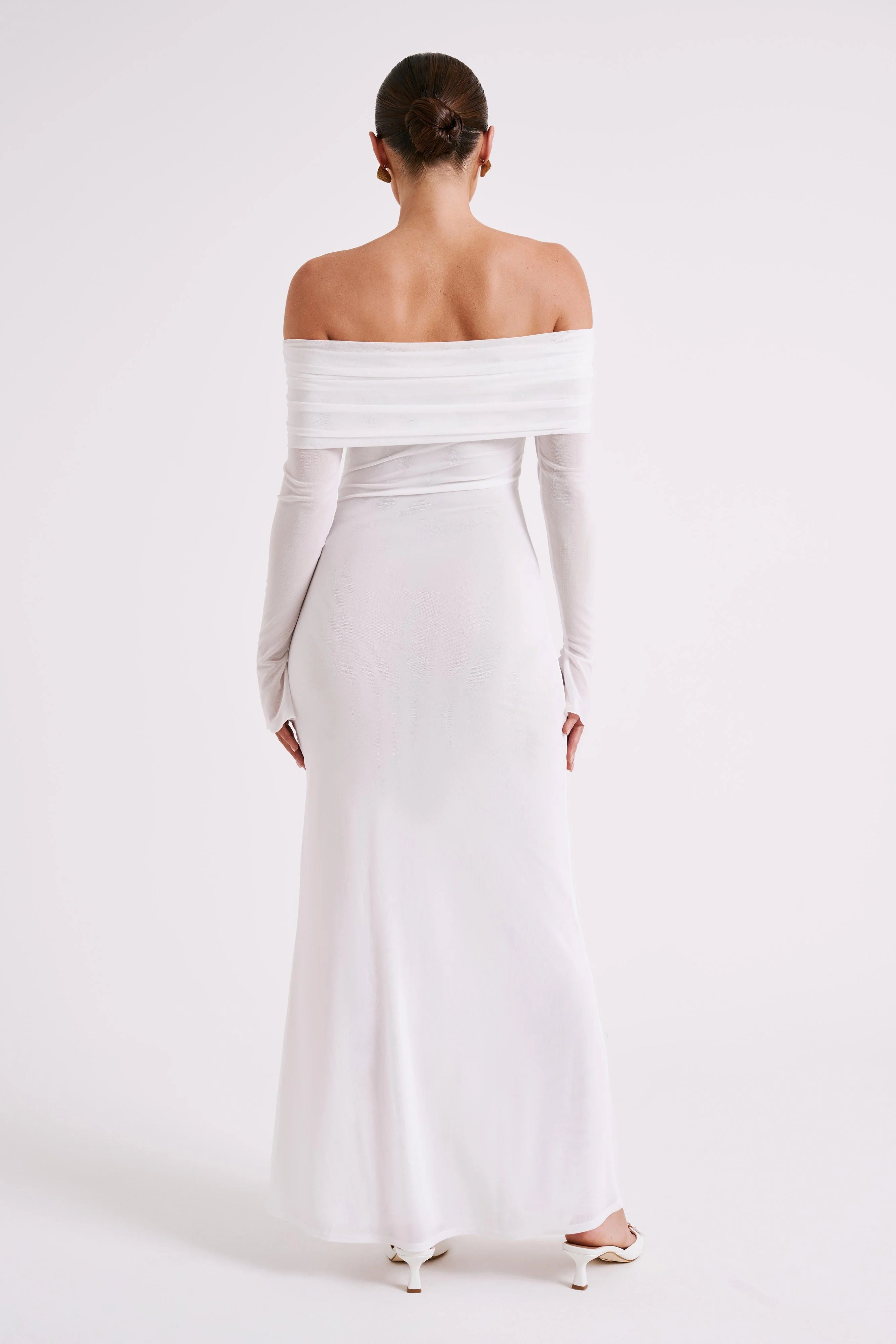 Josie Off Shoulder Mesh Maxi Dress Ivory