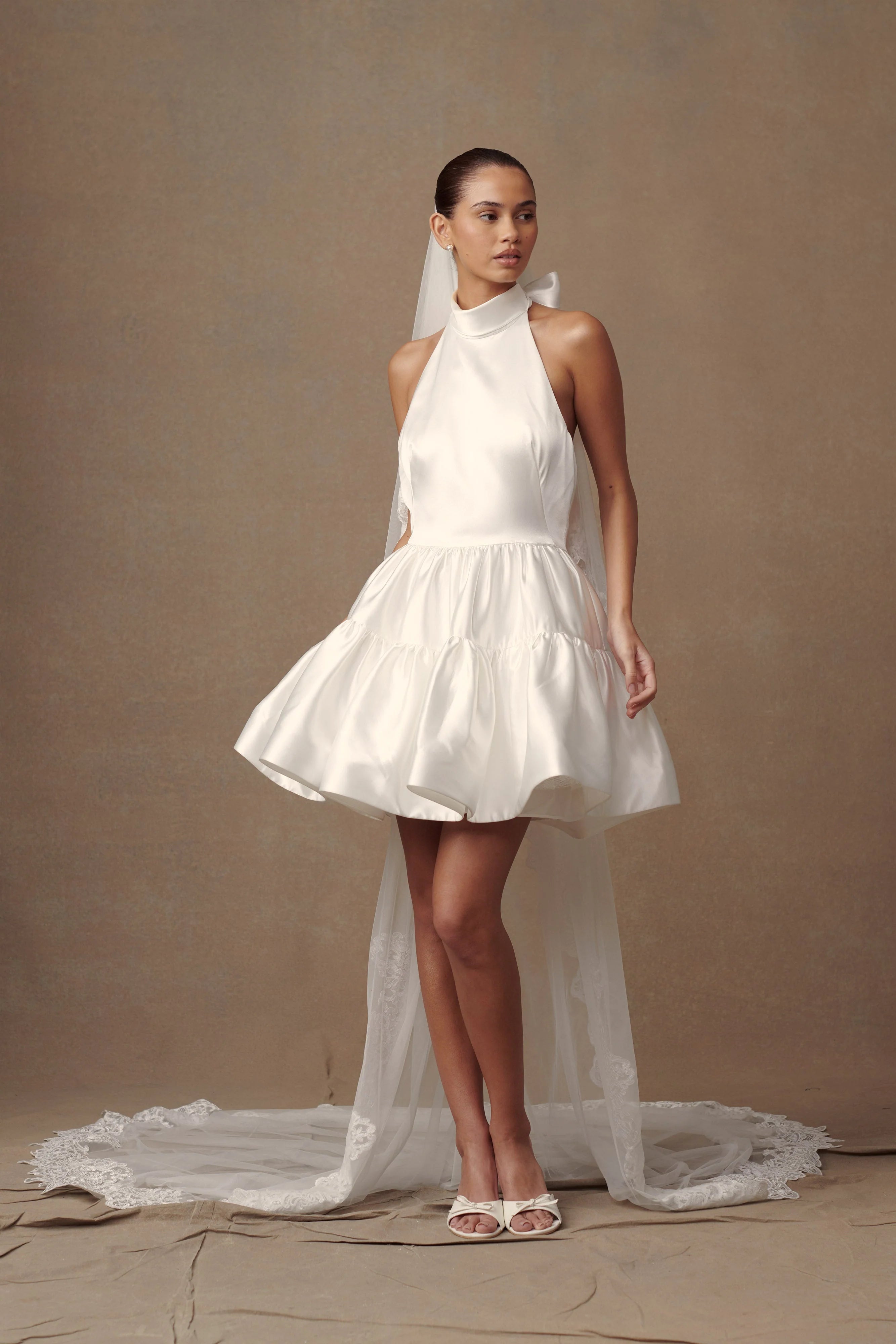 Paulette Lace Trim Veil White
