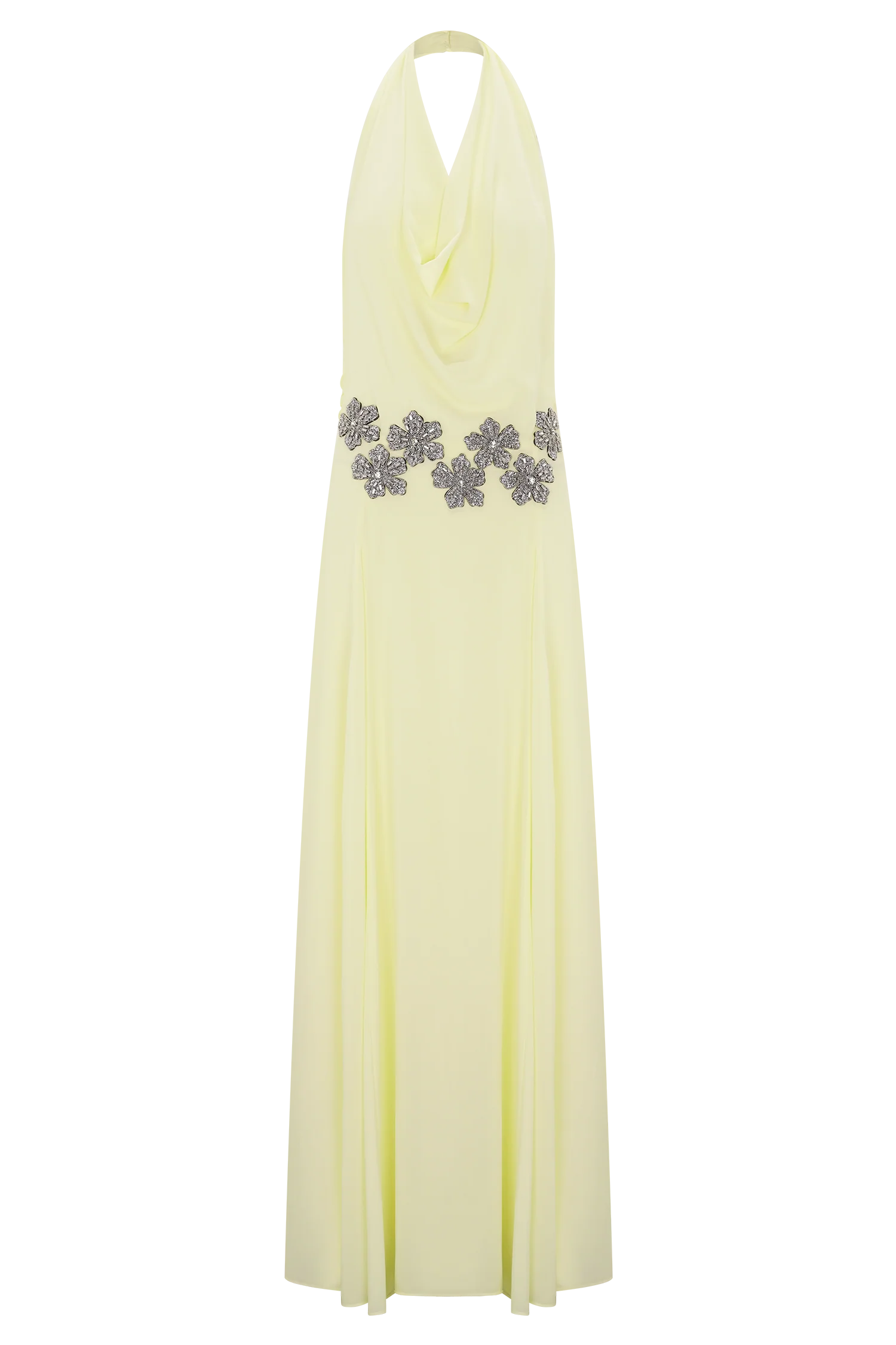 Santal Floral Chiffon Halter Maxi Dress Lemon