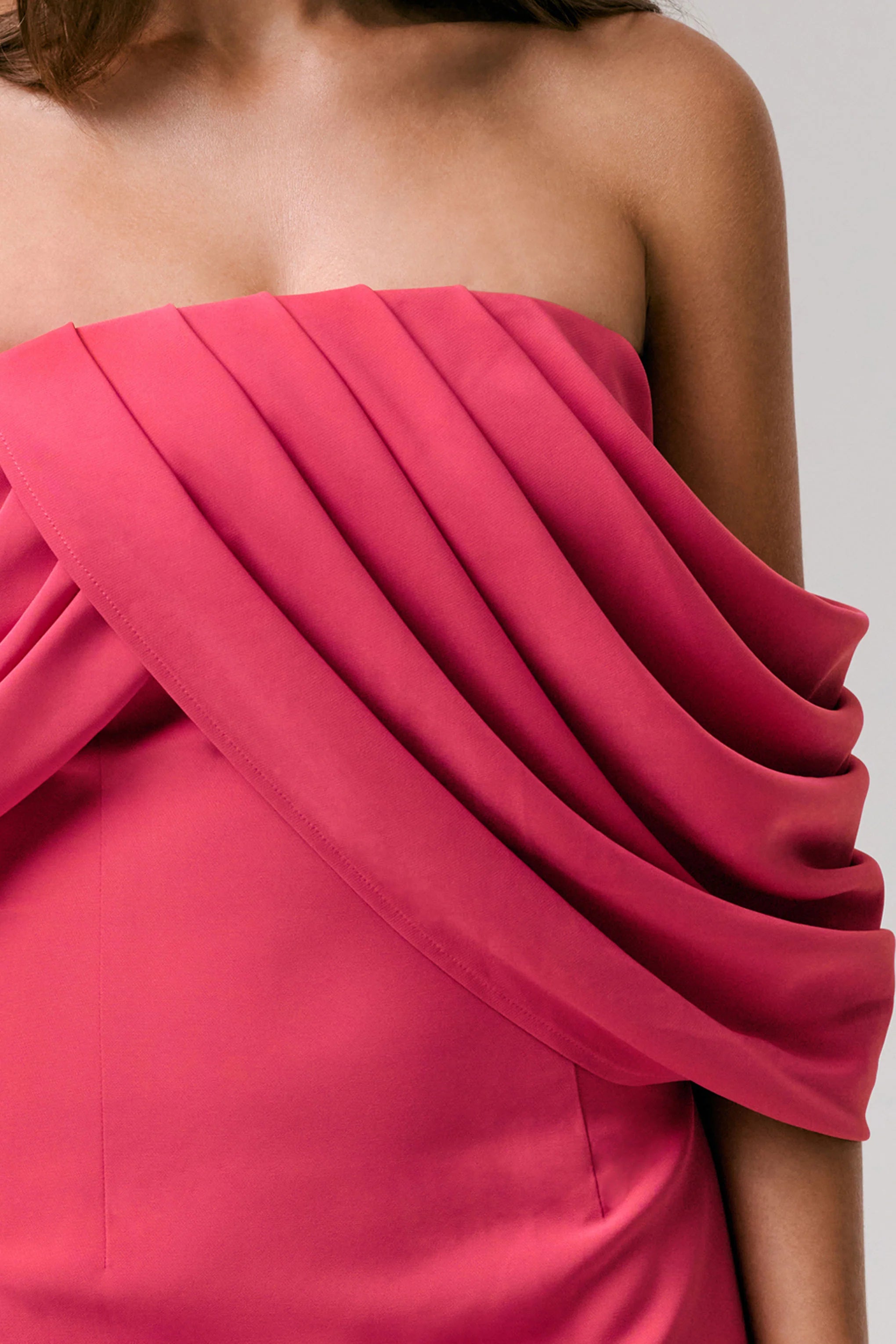 Serene Hot Pink Draped Bardot Maxi Dress