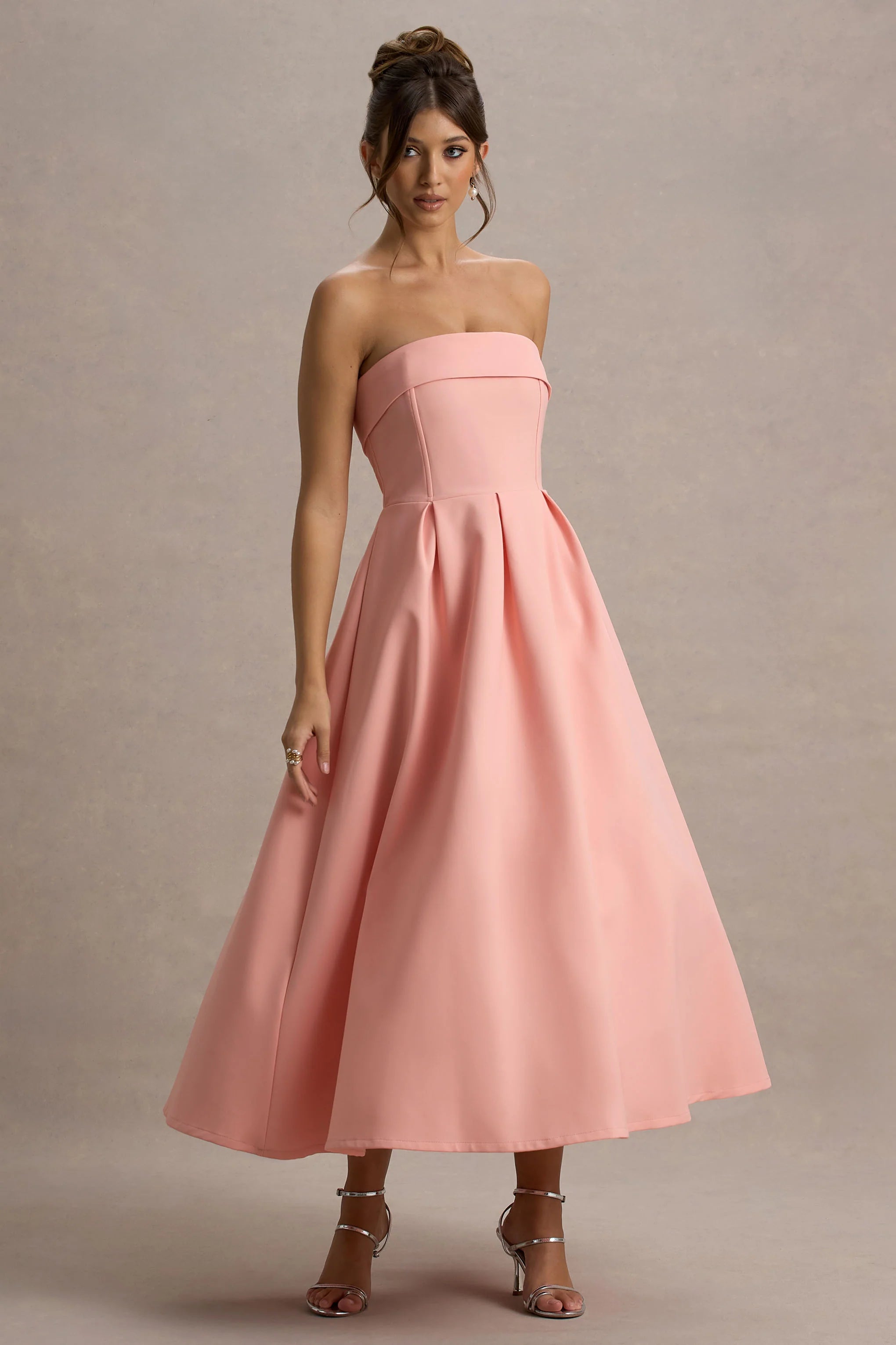 Annalise Pink Bandeau Skater Midi Dress