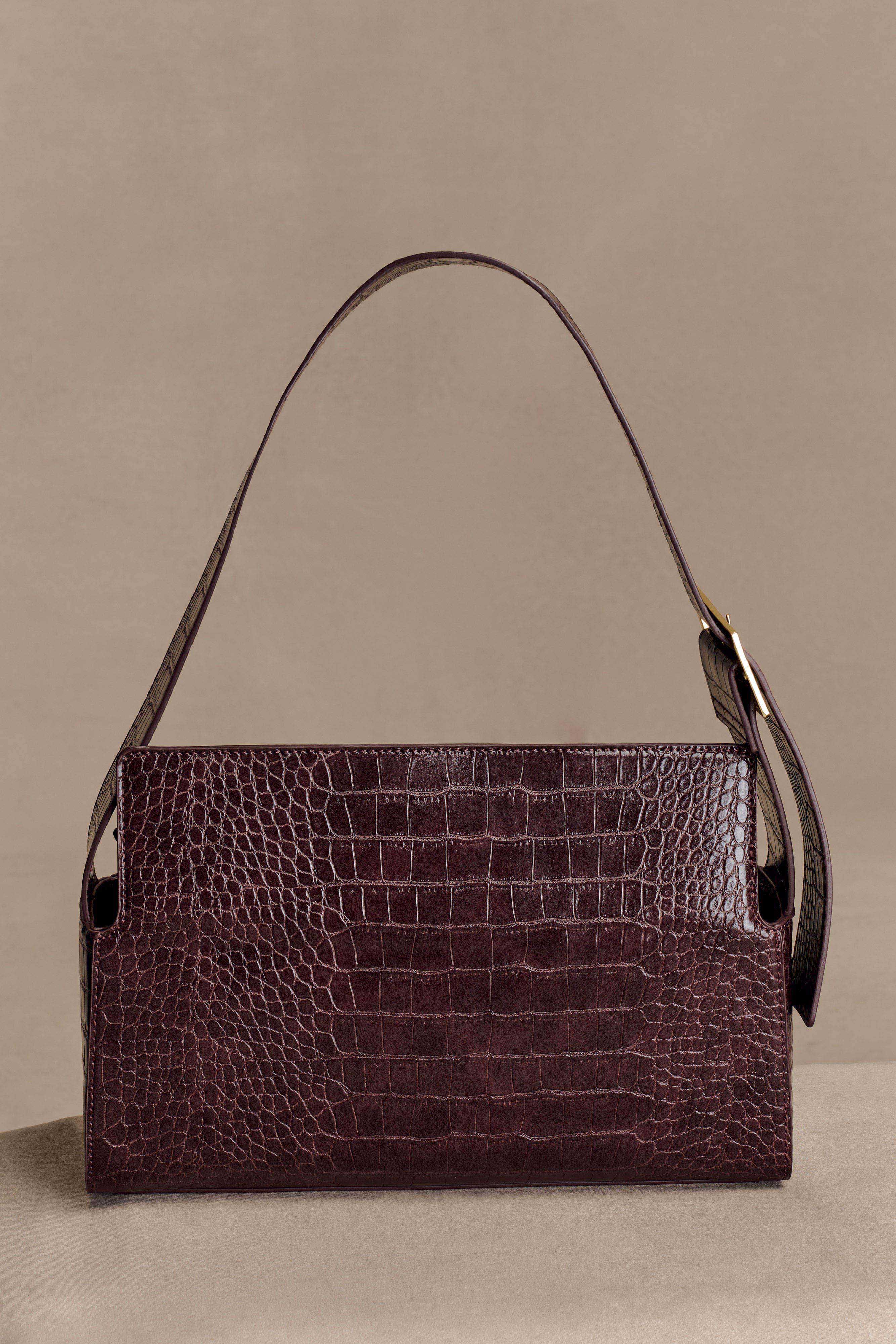 Maria Faux Leather Crocodile Shoulder Bag Chocolate