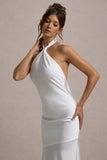 Knox White Satin Knot Halter Neck Maxi Dress