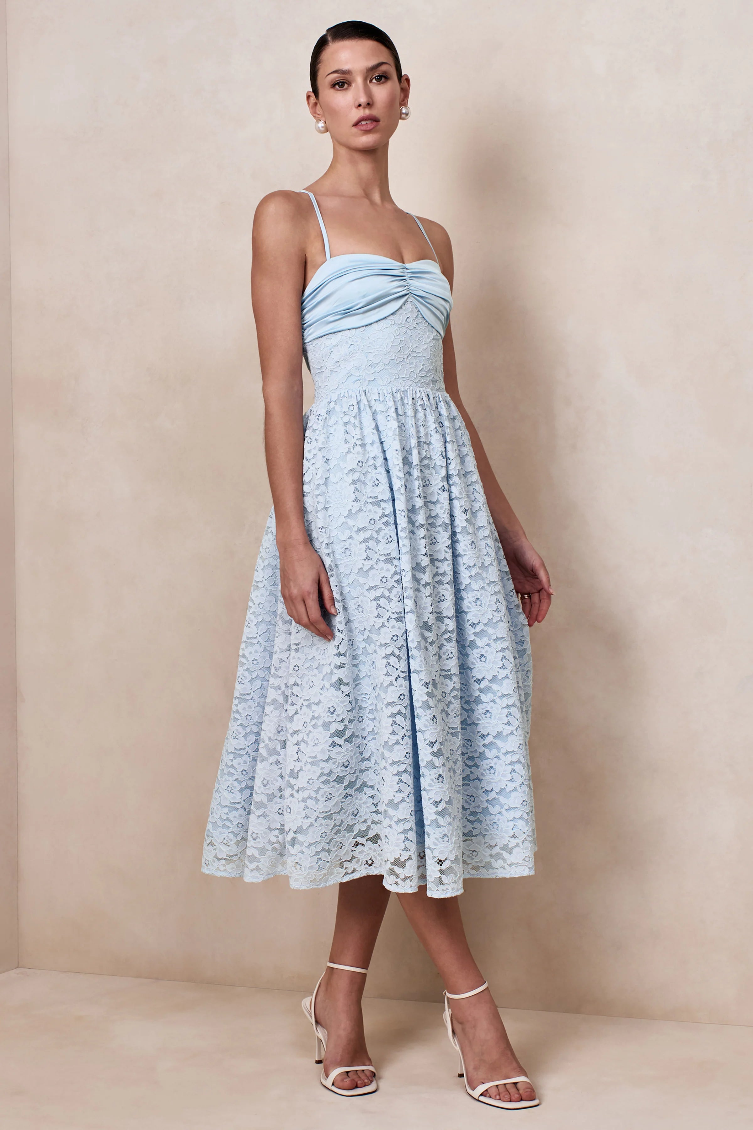 Gloriana Powder Blue Lace Sweetheart Neck Midi Dress